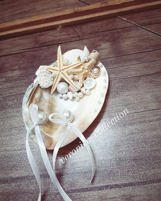 ست جاحلقه ای صدفی عروس وتاج دریایی و پابند و گوشواره و گل داماد