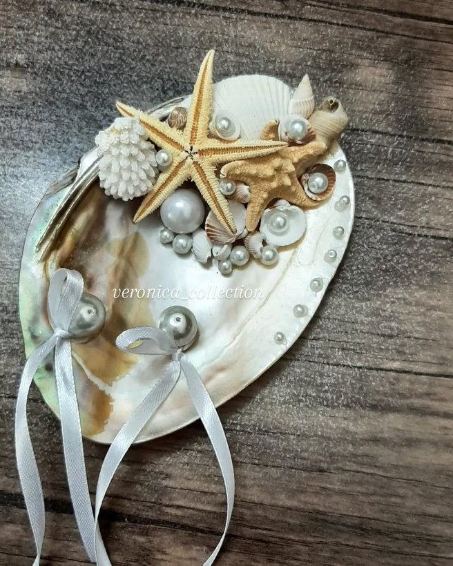 ست جاحلقه ای صدفی عروس وتاج دریایی و پابند و گوشواره و گل داماد