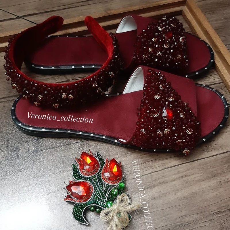 ست صندل جواهردوزی شده وتل جواهر دوزی