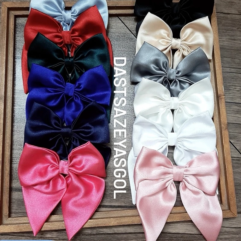 پاپیون پارچه لی ساتن درجه یک سایز متوسط حدودا 14 سانت  در 12 تا رنگبندی متنوع