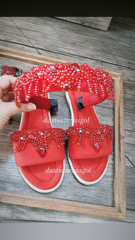 ست صندل جواهردوزی شده وتل جواهر دوزی