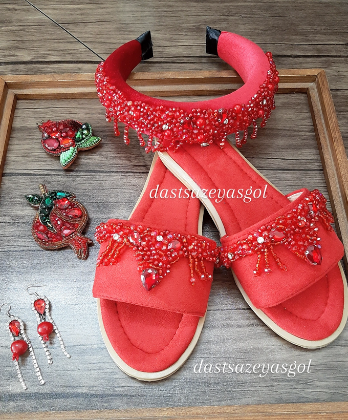 ست صندل جواهردوزی شده وتل جواهر دوزی