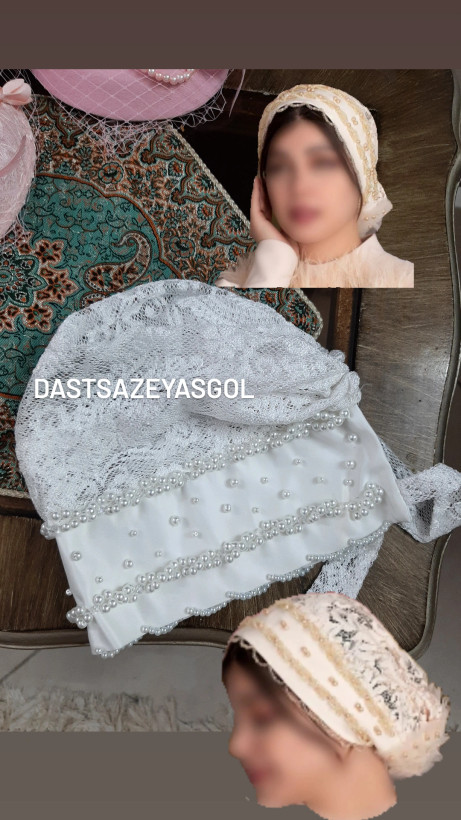 توربان ترکیبی دانتل و کرپ با جواهردوزی